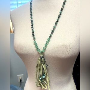 NWOT 24” long glass bead necklace with tassel